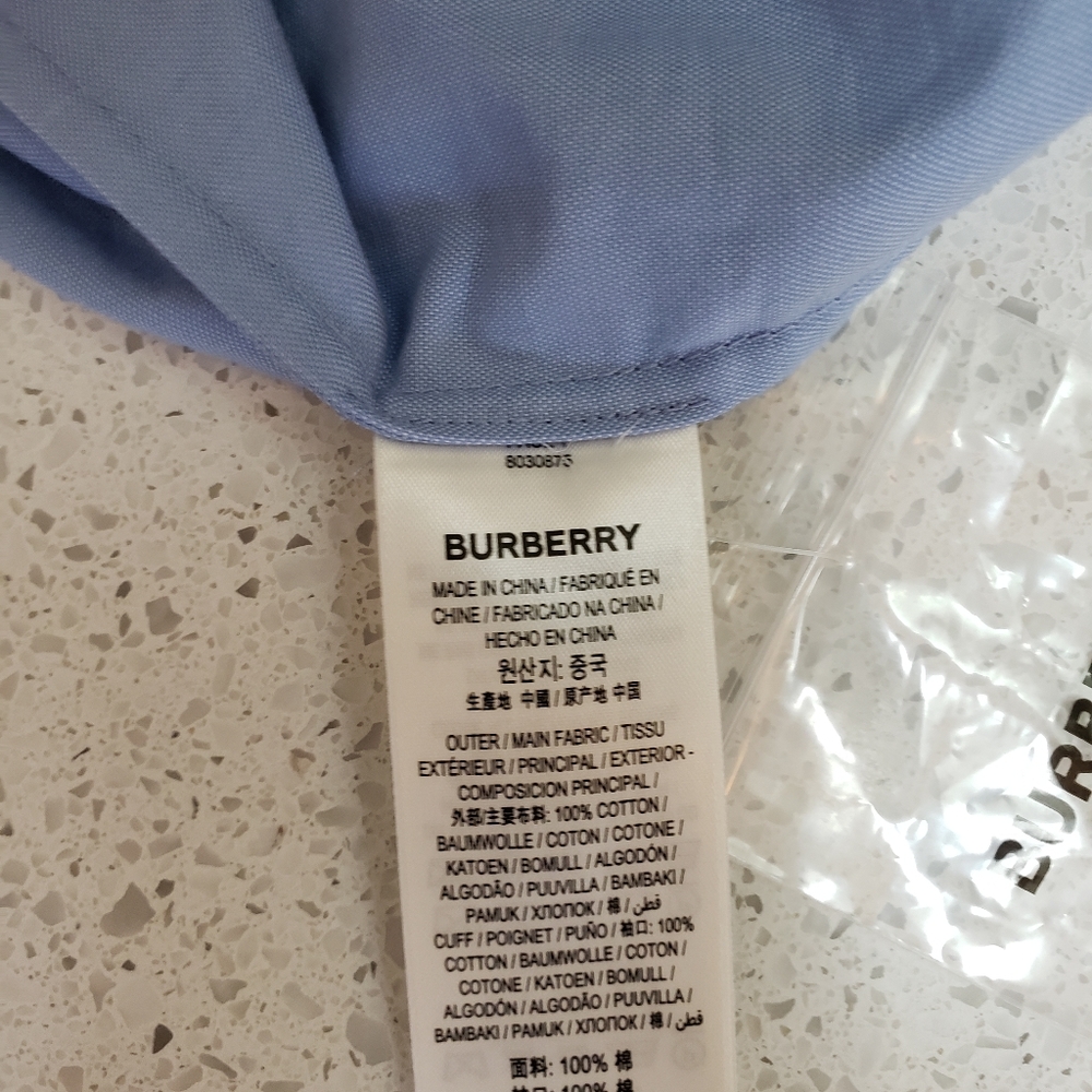 Burberry Band Collar Tie-Neck Shirt - 100% Cotton - Picture 9 of 11
